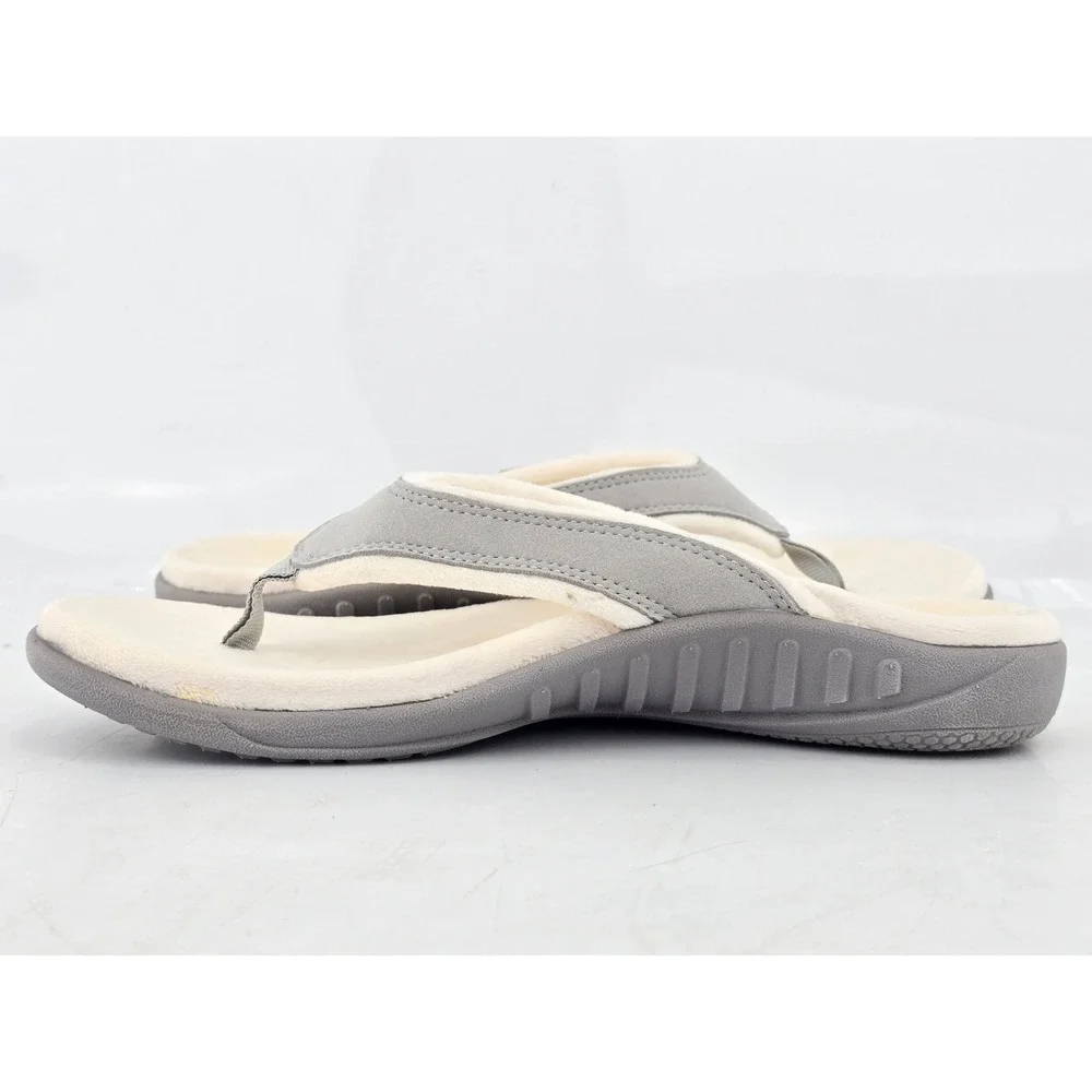 Spenco Yumi Plush Thong Sandals Womens 10 Grey Faux Fur Orthotic Flip Flops -VG